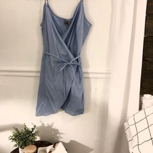 ASOS Light Blue Linen Wrap Dress Never Worn! Sz 14
